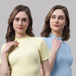 FBAR Pack of 2 High Neck Cotton Fitted Crop Tops-image-57