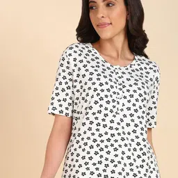 House Of Zelena Floral Printed Round Neck Pure Cotton Maternity Lounge T-shirt-image-42