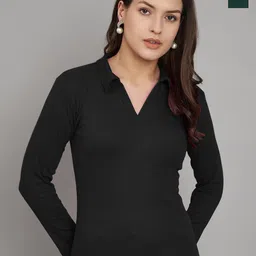 Trend Level Pack of 2 Ribbed Shirt Collar Pure Cotton Solid Tops-image-81