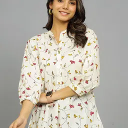 HANDICRAFT PALACE Floral Printed Mandarin Collar Pure Cotton Shirt Style Top-image-25