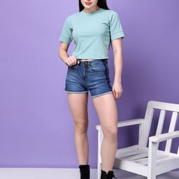 Bitterlime Self Design Round Neck Short Sleeves Cotton Top-image-46