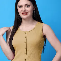 Bitterlime Round Neck Sleeveless Solid Cotton Crop Top-image-86