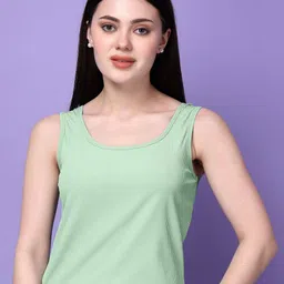 Bitterlime Round Neck Sleeveless Solid Cotton Top-image-53