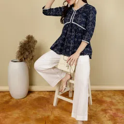 NISHABD Floral Print Regular Sleeve Cotton Empire Top-image-3