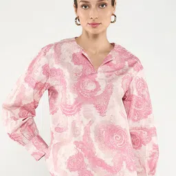 RAREISM Ethnic Printed Round Neck Cotton Top-image-1