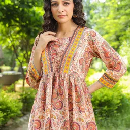 Rain & Rainbow Floral Printed Cotton Peplum Top-image-75