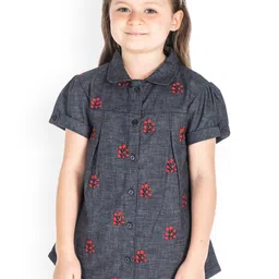 Cherry Crumble Girls Grey Printed Shirt Style Cotton Top-image-25