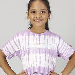 KiddoPanti Tie and Dye Typography Printed Cotton Top-image-1