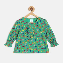 MINI KLUB Girls Typography Printed Puff Sleeves Ruffles Pure Cotton Top-image-48