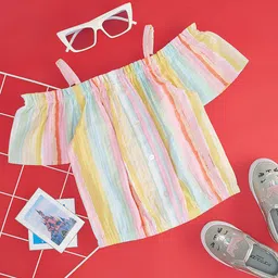 Pantaloons Junior Striped Printed Shoulder Straps Cotton Casual Top-picture-29
