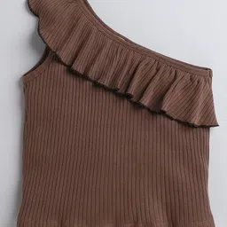 AWW HUNNIE Girls One Shoulder Ruffled Cotton Top-57