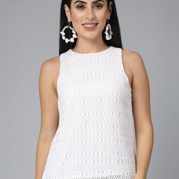 Style Quotient White Self Design Cotton Top-48