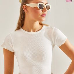 BIANCO LUCCI Self Design Round Neck Regular Sleeves Cotton Top-2