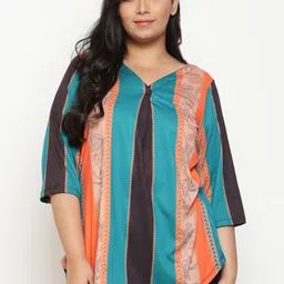 Amydus Plus Size Striped V-Neck Longline Top-6