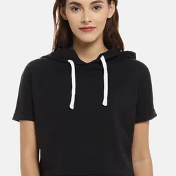 Campus Sutra Women Black Solid Boxy Pure Cotton Top-image-20