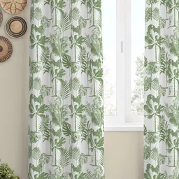 Tranquebar Home Green & White 2 Pieces Printed Room Darkening Cotton Window Curtains-image-89