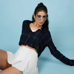 chimpaaanzee Women Oversized Fit Checkered Spread Collar Casual Shirt-picture-43