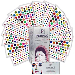PERPAA Set of 16 Premium Velvet Multicolor Kumkum Bindi Flaps - Multicolored image 1