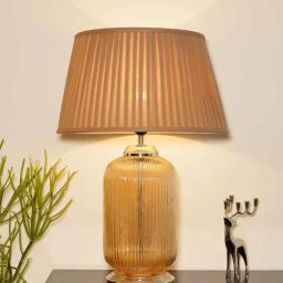 kapoor lampshades Charles Beige Cotton Shade Night Lamp With Metal & Glass Base-picture-44