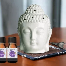 PEEPRESION Air Freshner Electric Buddha & 2 Bottel Scented Lavender Aroma Oil (10ml Each), Fragrance Your Home, Hotel, Bedroom, Club, Office, Relaxation, Body, Mind,Stress. Diffuser-14