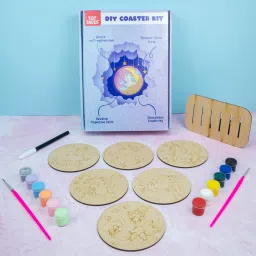 DIY Coaster Set of 6 with stand, Painting kit & brushes, Gift for Kids (Unicorn)-87