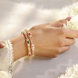 Rubans Set Of 2 22K Gold-Plated Gemstone & Cubic Zirconia-Studded Bangles-3