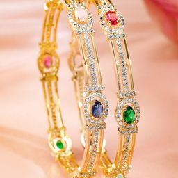 Rubans Set Of 2 22K Gold-Plated Gemstone & Cubic Zirconia-Studded Bangles image 4