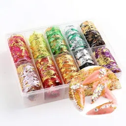 10 Rolls Gol Net Nail Stickers Design Self Adhesive Nail Transfer Decals-14