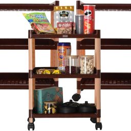 Pack of 3 Multipurpose 3-Layer Storage Trolley Rack with Wheels | Brown Plastic Kitchen Trolley-14