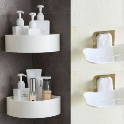 Plastic Triangular Multipurpose Corner Shelves And Curve Soap Holder Plastic Wall Shelf-image-59
