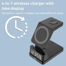 MARS 3 in1 Wireless Charging Stand with Alarm Clock,Charger for iWatch,Airpods,iPhone Charging Pad image 3