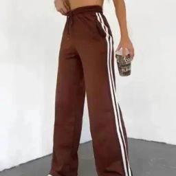 Women Striped Brown Track Pants-image-9