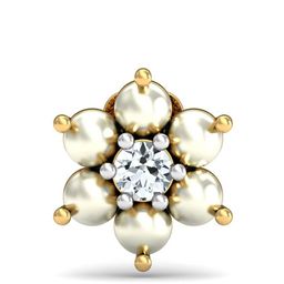 KUBERBOX Floret 18KT Gold Diamond And Pearl Studded Nose Pin-0.5g-13