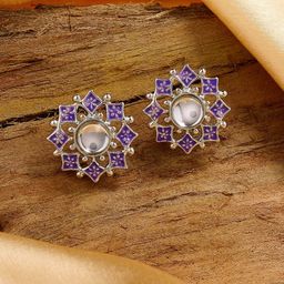 Estele Rhodium - Plated Floral Studs Earrings-33