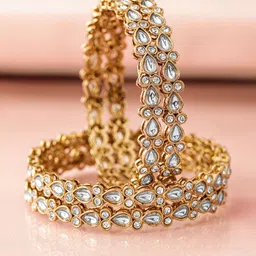 Rubans Set of 4 18K Mehandi Gold-Plated Kundan & Cubic Zirconia Studded Designer Bangles image 3