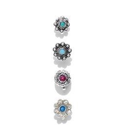 Zaveri Pearls Set of 4 Oxidised Silver-Plated Blue & Red Stone-Studded Clip-On Nosepins-picture-45