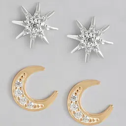 VANBELLE Set Of 2 925 Sterling Silver CZ Stars & Moon Shaped Studs image 2