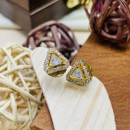 ABDESIGNS Silver-Plated American Diamond Studded Triangular Studs-image-32