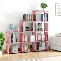 Non Woven 9 Shelf Book Organizer Showcase rack for home Plastic Open Book Shelf-11