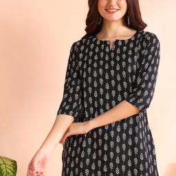 Women Floral Print Cotton Rayon Straight Kurta-image-70