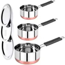 Sauce Pan Set for Tea, Milk, Copper Sauce Pan Combo Set Gas Flame Compatible K8 4.3 inch, 5.9 inch, 6.6 inch Lid Set, Pack of 6-17