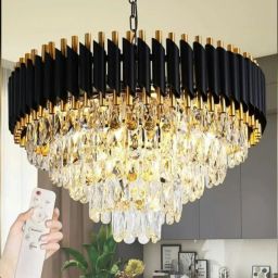 Bluetooth chandelier 600mm Black Gold color changing with Remote Moving Crystal Chandelier Ceiling Lamp-image-59