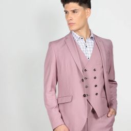 Men Men Pink Tailored Regular Fit Three Piece Suit Solid Suit-image-4