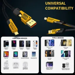 TechBlaze 4-in-1 Cable 6.5 A 1.1 m Copper 4 in one 65W Fast Charging Type C Cable | USB A to Lightning, USB C to Lightning, USB A to C, C to C Cable | Compatible for iPhone 11/12/13/14/15/16, Samsung, Google, Nothing | Type C to Type C Cable for Android & Laptops image 5