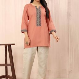 Odd By Poshaak Notch Neck Pure Cotton Kurti with Trousers-picture-57