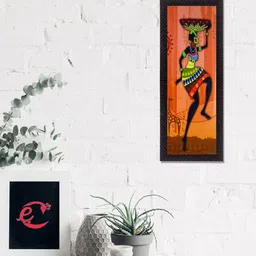 eCraftIndia Orange and Black Colorful Tribal Woman Satin Matt Texture UV Wall Art-image-97