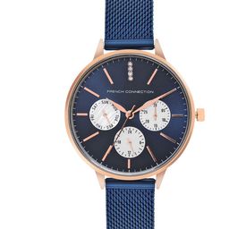 French Connection Women Embellished Dial & Stainless Steel Textured Straps Analogue Watch FC150UM-41