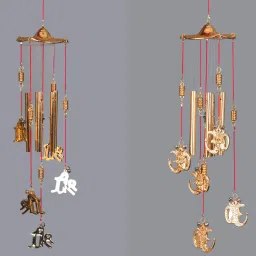 Golden Shree Om Radha Krishna Wind Chimes Home Décor Hanging Gift (Pack of 2) Aluminium Windchime-image-4