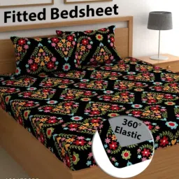 240 TC Cotton Double Floral Fitted (Elastic) Bedsheet-12