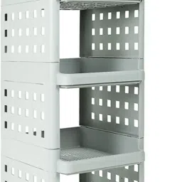 5 Tier Stackable Shelf Utility Rolling Stand Rack | Storage Organizer Rack | Plastic Kitchen Trolley-17